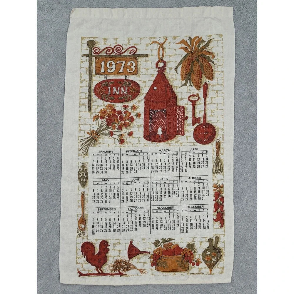 1973 Calendar Kitchen Linen Towel Vintage Fall and Autumn Inn 25